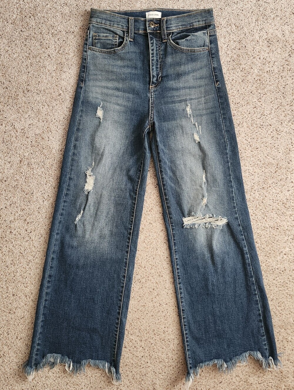 Sneak Peek Distressed Medium Blue Wide-Leg Jeans